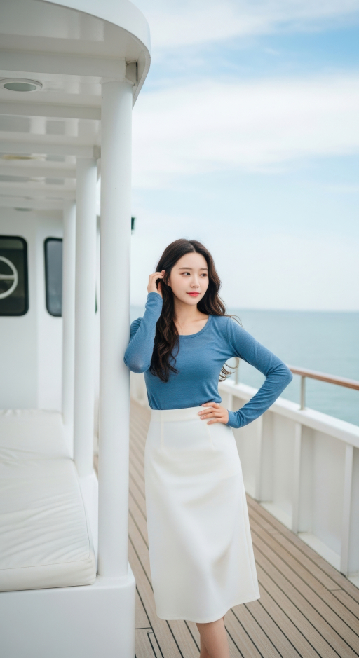 선박 갑판의 여성