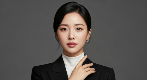 검은 정장의 젊은 여성