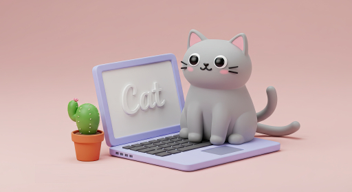 노트북 위에 앉은 귀여운 고양이