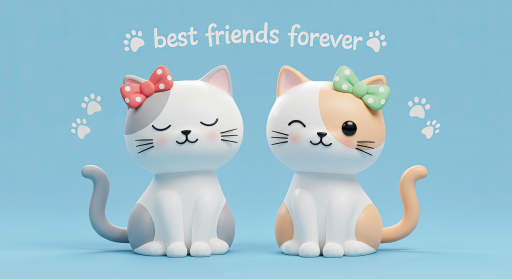 리본 장식 귀여운 만화 고양이