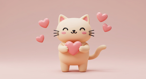 귀여운 만화 고양이 심장 들고