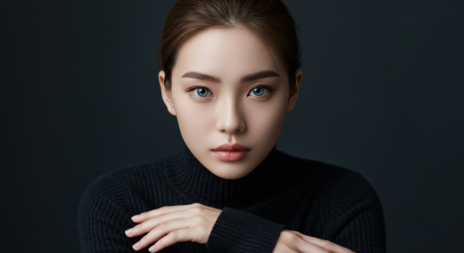 검은 터틀넥 스웨터 입은 여성 초상화