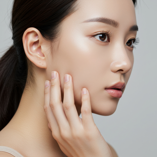 얼굴에 손을 얹은 젊은 여성