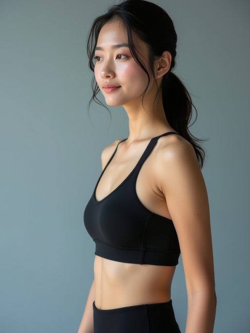 검은색 스포츠 브라를 입은 여성