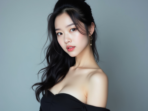 검은 드레스를 입은 아름다운 여성