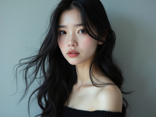 긴 검은 머리의 젊은 여성