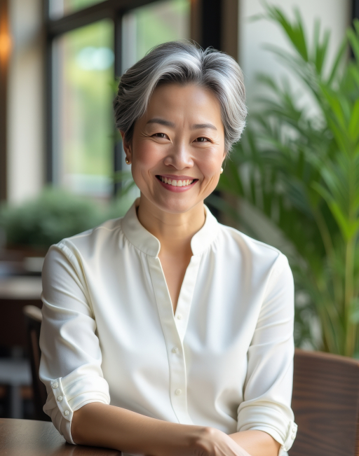 흰색 셔츠를 입은 아시아 여성