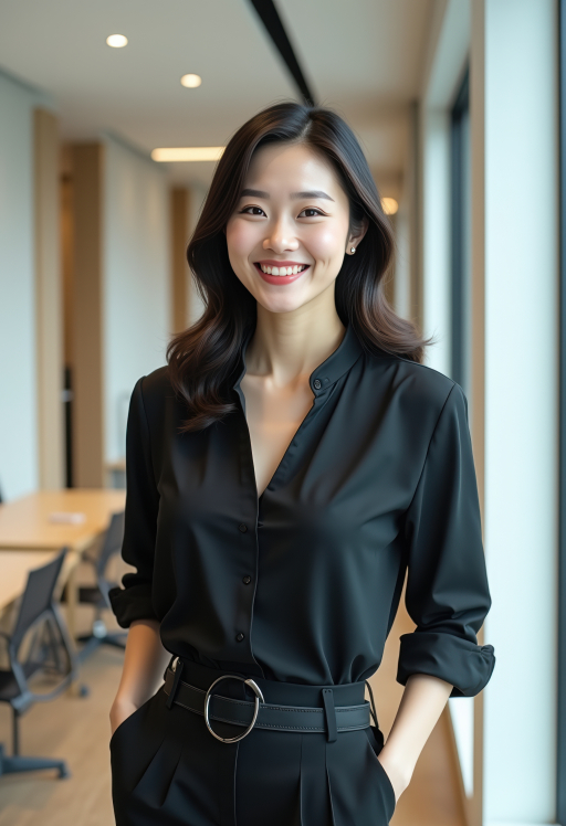 검은 수트 입은 여성